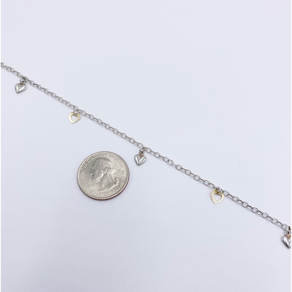 Vintage Sterling Silver Dainty Bracelet with Heart Charms - Picture 6 of 8